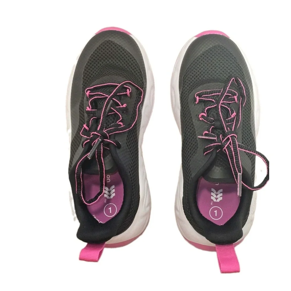All in Motion Girls Sneakers Size 1 Black Pink Athletic Running Shoes EUC Comfor